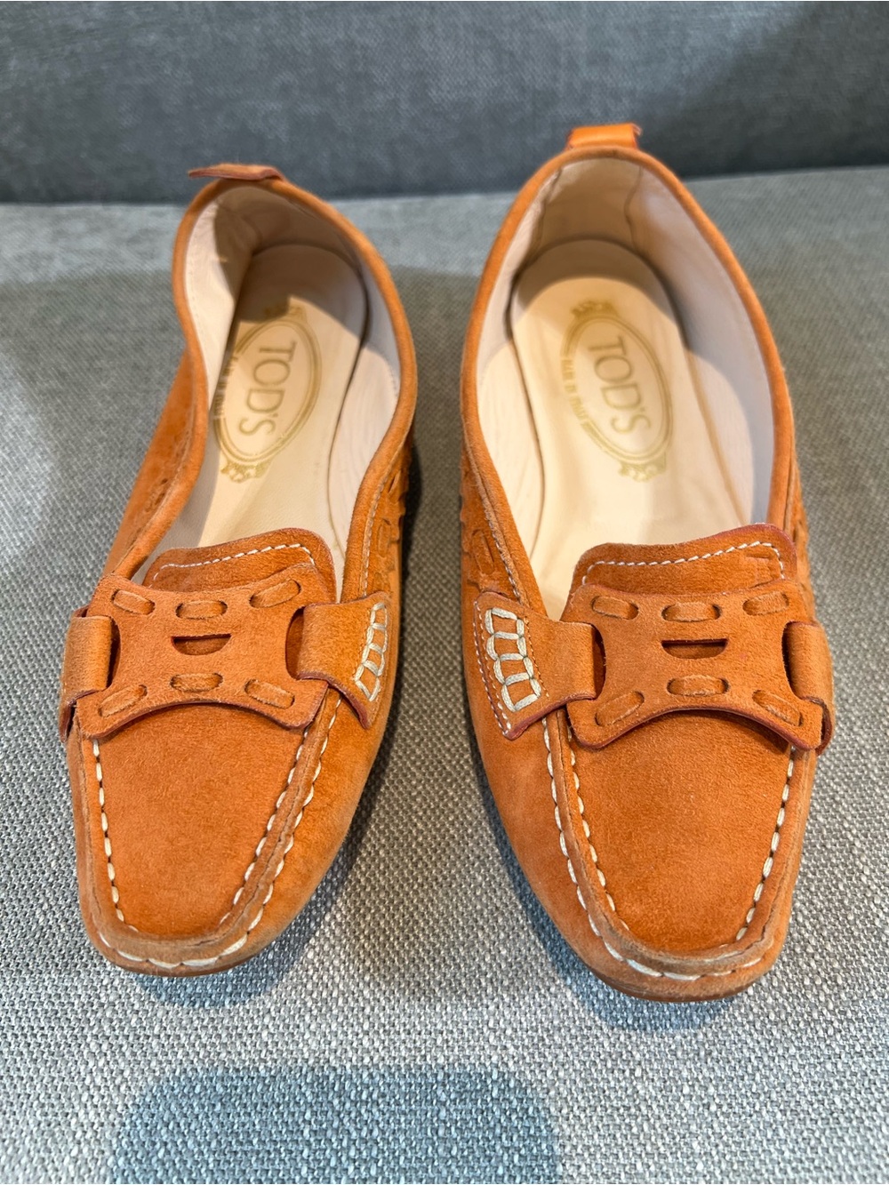 TOD'S Orange Suede Gommino Driving Loafers Moccasins Made in Italy EU 35